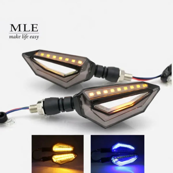 2Pcs Universal Motorbike LED Indicators – Lava Style Sequential Turn Signals with Blue DRL & Yellow Parking Light (A3 Flowing Blinker)