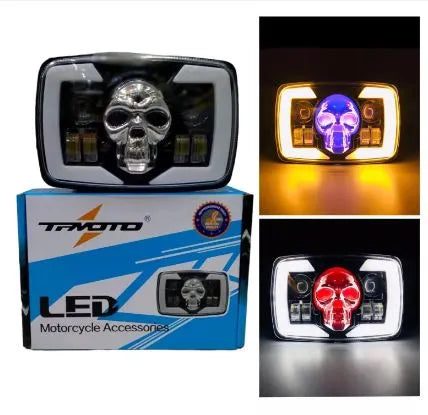 Skull Projector Motorcycle Headlight – LED Bike Front Light for 70cc & CG125 (Universal Fit)