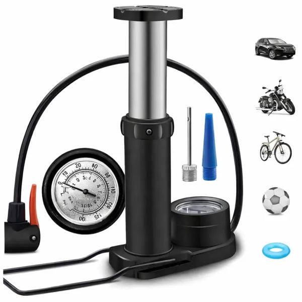 High Pressure Foot Air Pump with Gauge – Heavy-Duty Foot Pump for Bicycle, Bike, Car, Ball & Inflatable Toys | Portable Mini Air Pump with Pressure Meter