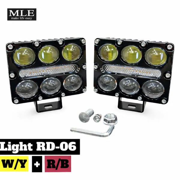 6-Lens LED Fog Light Ultra Bright Dual Color Yellow White | Flash Mode Waterproof Aluminum Body | Universal 12-80V Driving Fog Lamp for Bike Car Truck