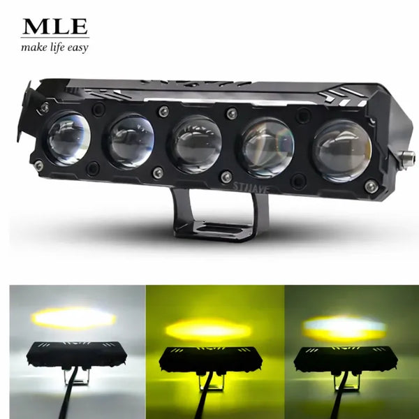 5 Lens Motorcycle LED Fog Light – Dual Color Hi/Low Beam Driving Light (12–85V Universal for Car, Bike, SUV, UTV)