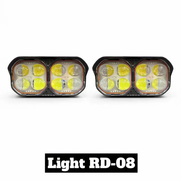 1 PC Eight LED Fog Light High Brightness 40W | Dual Color Yellow White & Red Blue Reflection | Waterproof Universal 12V–80V Fog Lamp for Bike Car Jeep