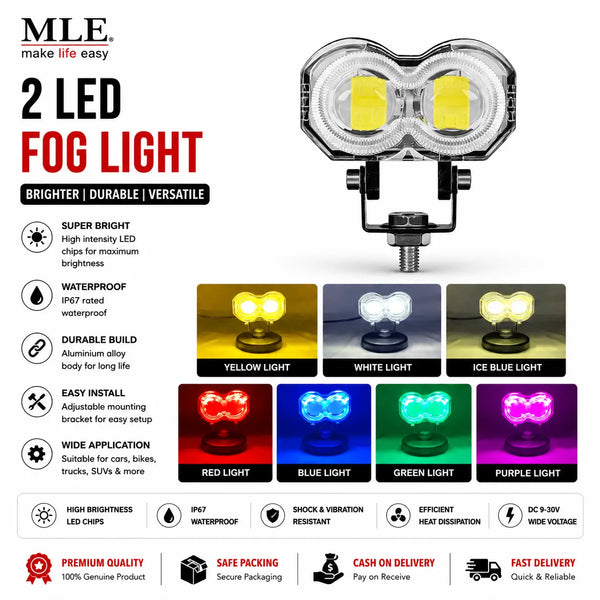 Dual Lens Dolphin Projector LED Fog Light for Bike & Car – 4 Color Modes (White, Yellow, Mix, Flash) Waterproof Driving Spotlight