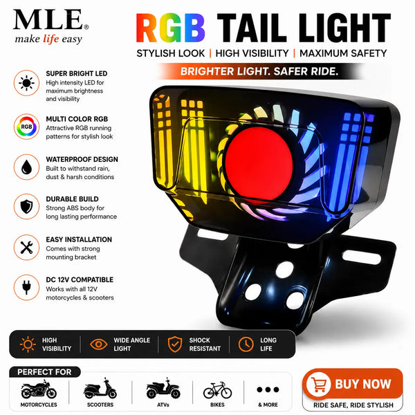 Multifunctional LED Motorcycle Tail Light – DRL Running Light with Left/Right Indicators for 70cc & 125cc Bikes