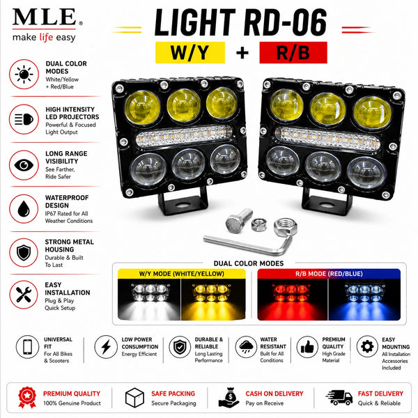 6-Lens LED Fog Light Ultra Bright Dual Color Yellow White | Flash Mode Waterproof Aluminum Body | Universal 12-80V Driving Fog Lamp for Bike Car Truck