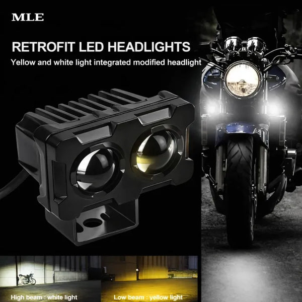 Motorcycle Robot Dual Color LED Driving Fog Light – High Power Bike Headlight (5000-6500K)