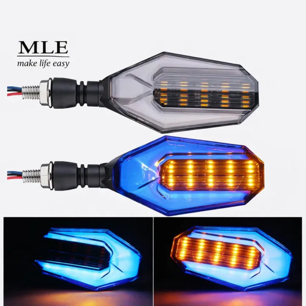2Pcs Universal Motorcycle LED Indicators – Blue DRL with Yellow Parking Light Turn Signals
